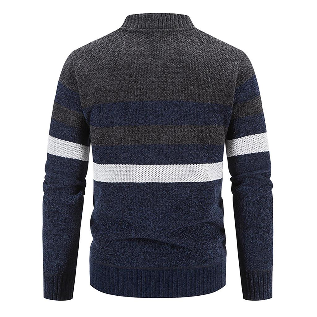 Color Blocked Cardigan Sweater Men's Plush Thickened Casual Knitting Coat