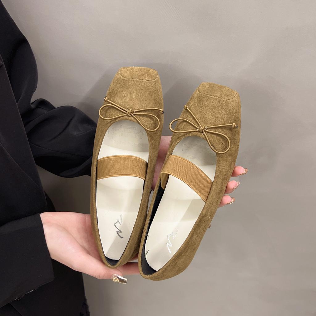 Elegant Ballerinas Woman 2025 Bow-Knot Summer Shoes Ladies Female Footwear Shallow Mouth Autumn Square Toe Ballet Butterfly Dres