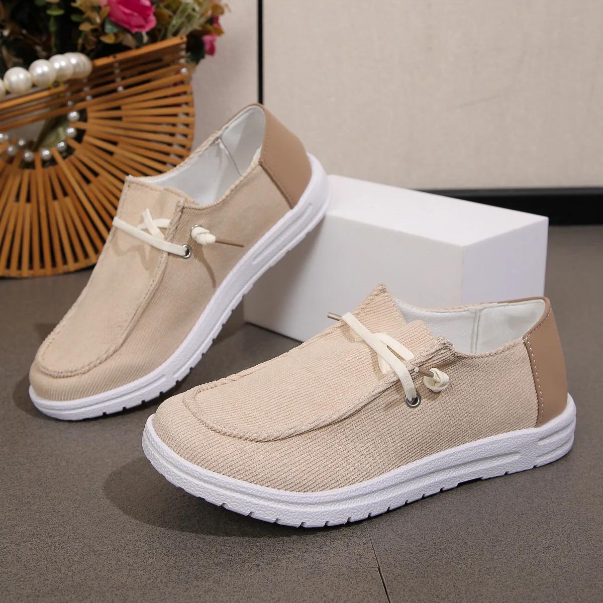 

Весенние новые женские туфли на плоской подошве, размер плюс 43, удобные повседневные туфли на шнуровке, парусиновые туфли для женщин, модные лоферы 40 бежевый