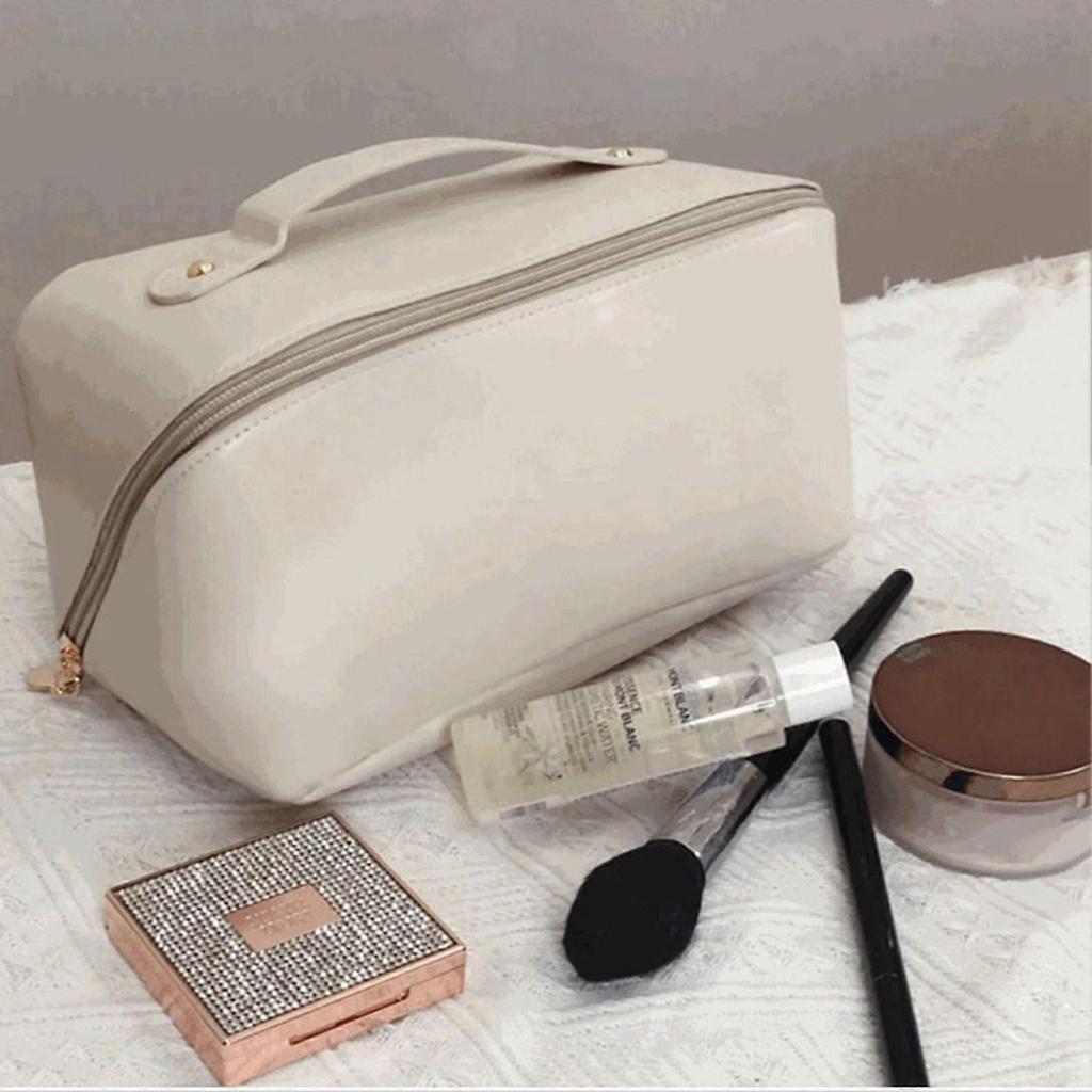 Toiletry Bag PU Waterproof Large Capacity Compartment Design Portable Delicate Cosmetic Make Up Bag Milky White