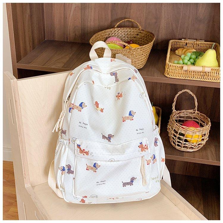 Schoolbag Cute Milk Floral Puppy Kitten Backpack Girl Heart Versatile Large Capacity Backpack Junior High School College Student Backpack
