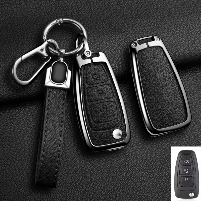 Zinklegering Leer Auto Sleutelhoesje Cover voor Ford Fiesta Ranger C-Max S-Max Focus 3 4 Galaxy Mondeo Transit Tourneo Custom MK4