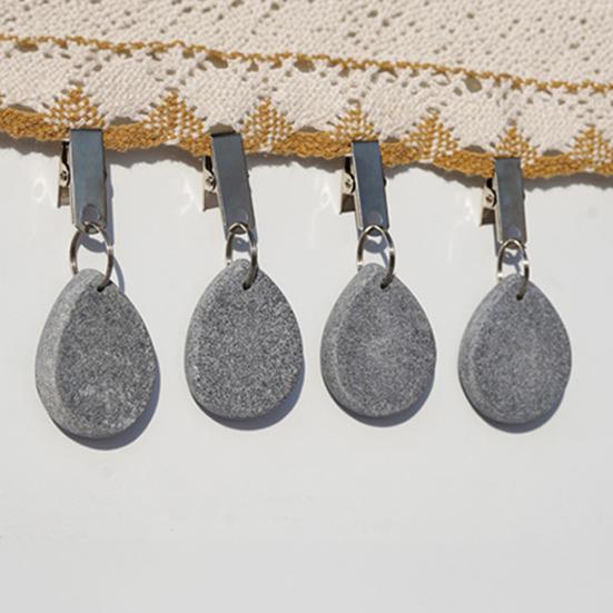 Marble Tablecloth Weight with Metal Clip, Teardrop Shape Table Cover Weight, Outdoor Party Picnic Dinner Tablecover Pendant Stone