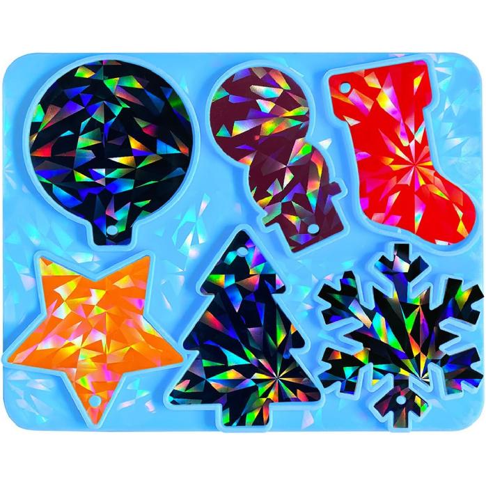 Holographic Christmas Silicone Mold for Ornaments Snowman Resin Mold Christmas Tree Snowflake Pendant Epoxy Molds