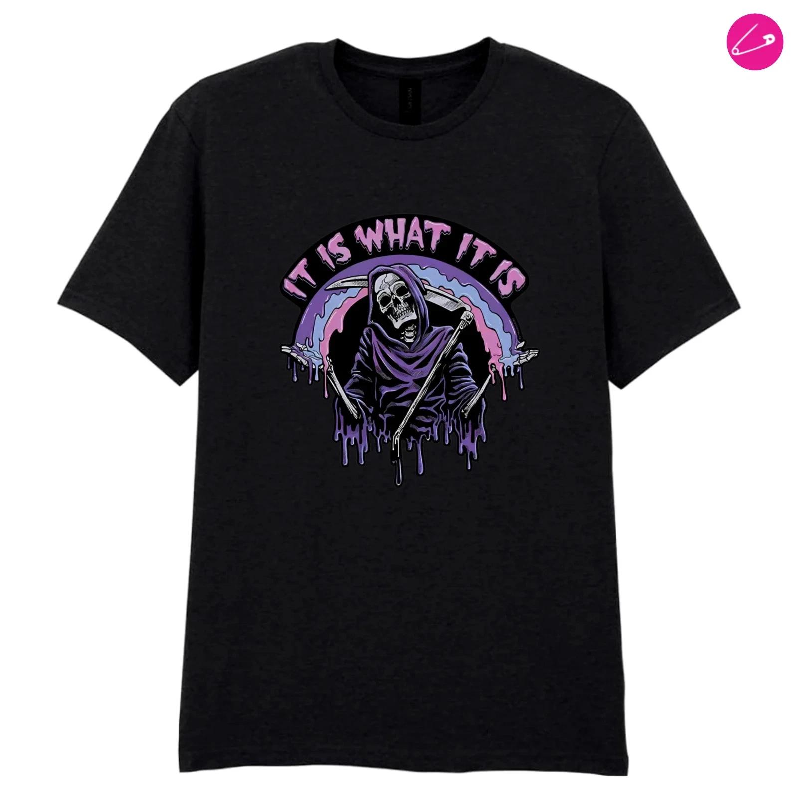 It Is What It Is Punk Gothic Emo Alternative Funny Drippy Skeleton T-Shirt L