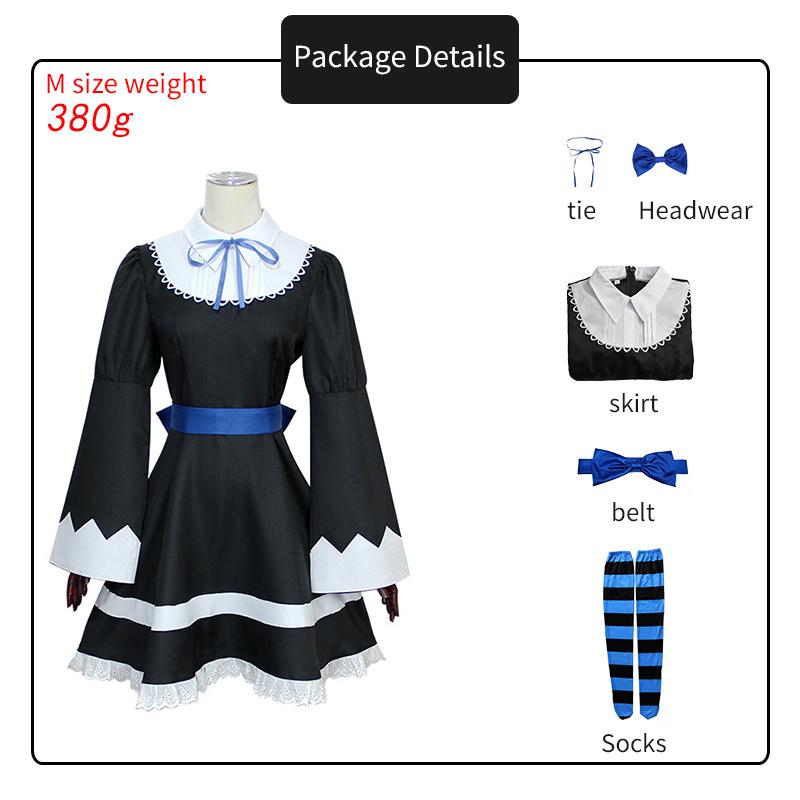 

Anime Panty & Stocking with Garterbelt Younger Sister Anarchy Stocking Cosplay Costume Gothic Maid Lolita Dress Wig Long Socks XS（old）