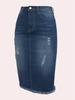 Gonna Midi in Denim a Vita Alta Sfilacciata: Dimagrante, A-line, Aderente ai fianchi