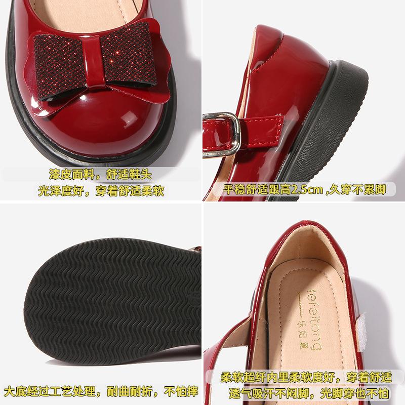 Mädchen Lederschuhe Schwarz College-Stil Kinder Einzelne Schuhe mit Klettverschluss Ballerinas Kleine Prinzessin Neue Slipper Studenten Schulsandalen