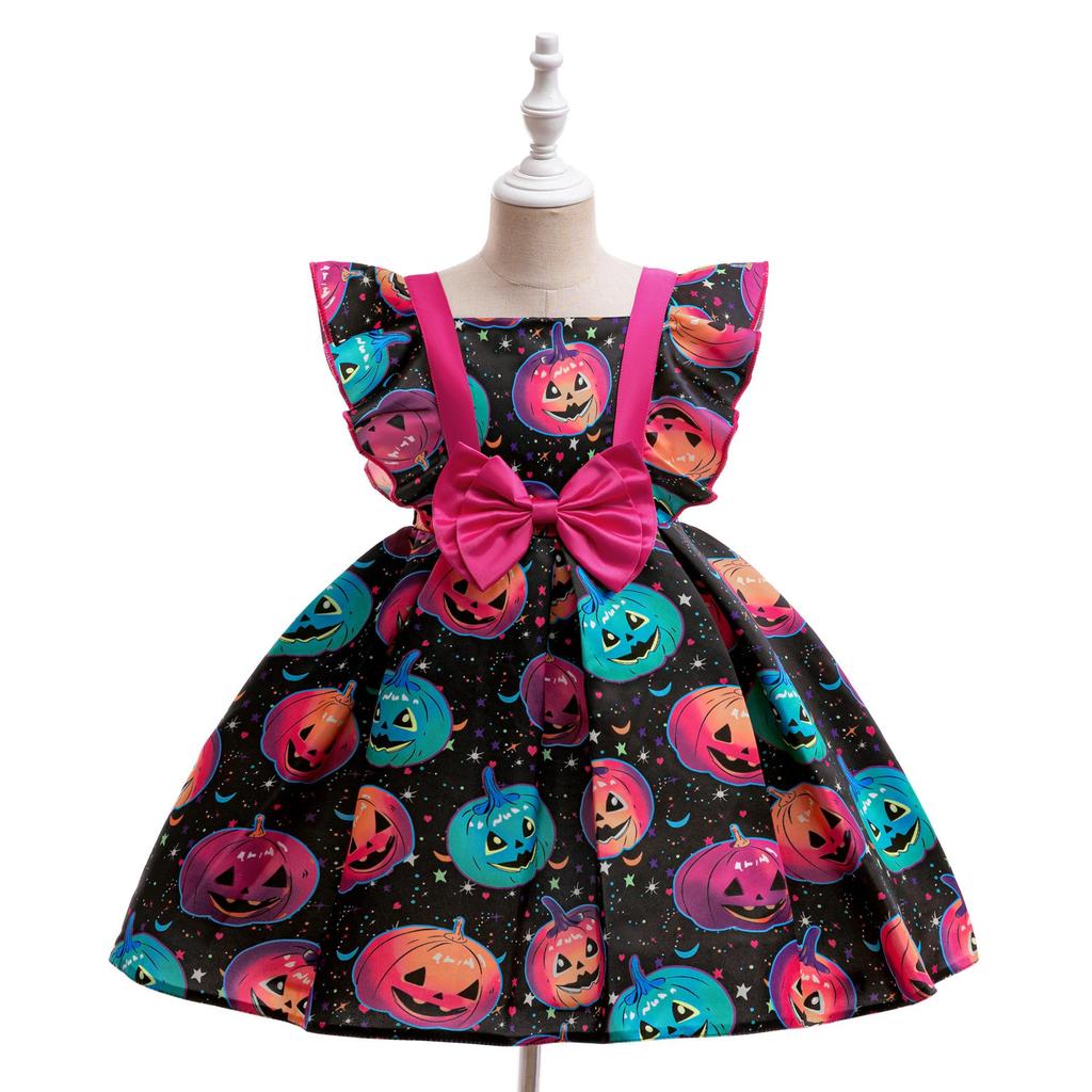 Kids' Halloween Witch Cosplay Cartoon Print Dress