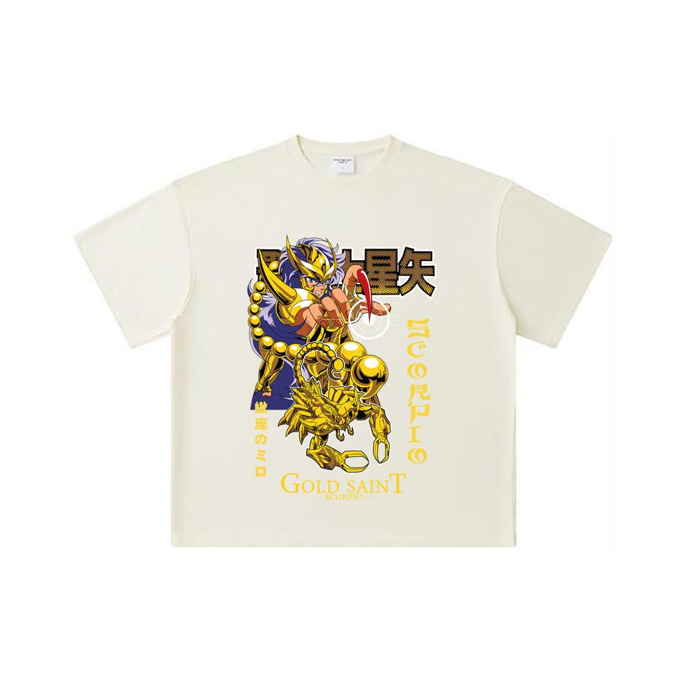 260 GSM Double Yarn 32 Count 100% Cotton Saint Seiya V24 Scorpio Print Unisex Heavy Cotton T Shirt… More