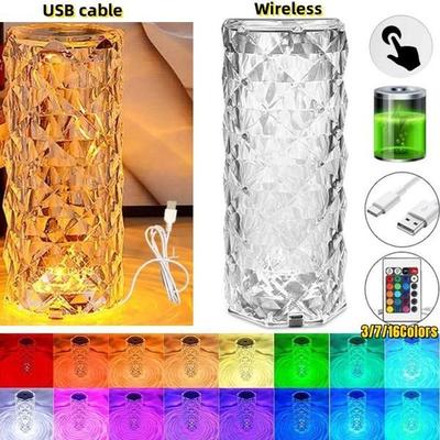 NEW Wireless Rechargeable/USB Cable 1/3/7/16 Colors Crystal Table Lamp Luxury Bedroom Decoration Lights Touch Lamp Crystal LED Night Light Table Lamp
