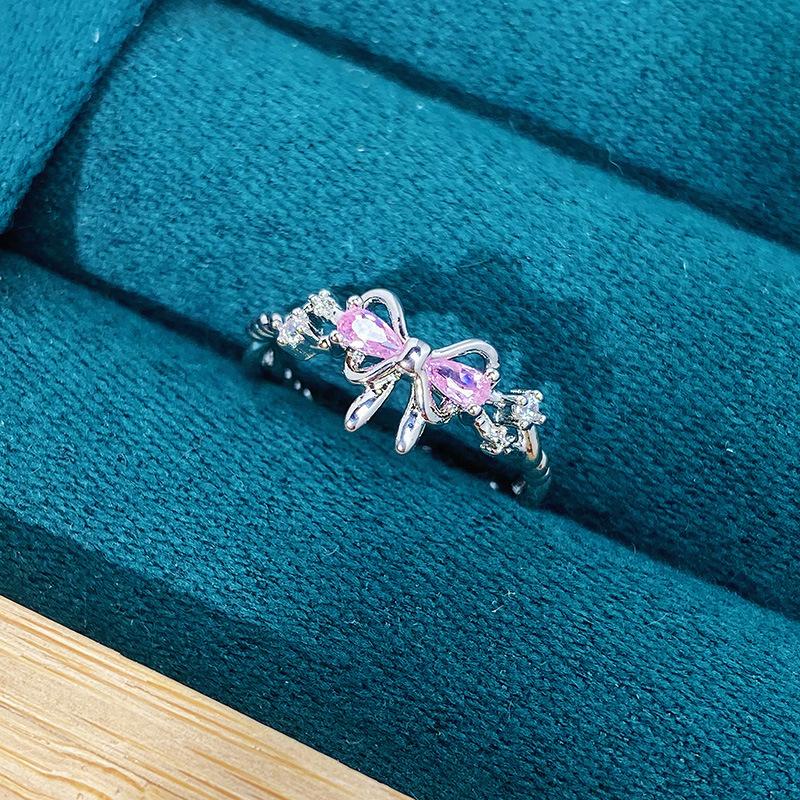 

Sweet And Cool Colored Treasure Pink Zir*****Pen Ring Bright Light Luxury High Sense Niche Exquisite Girl Heart Ring Adjustable opening