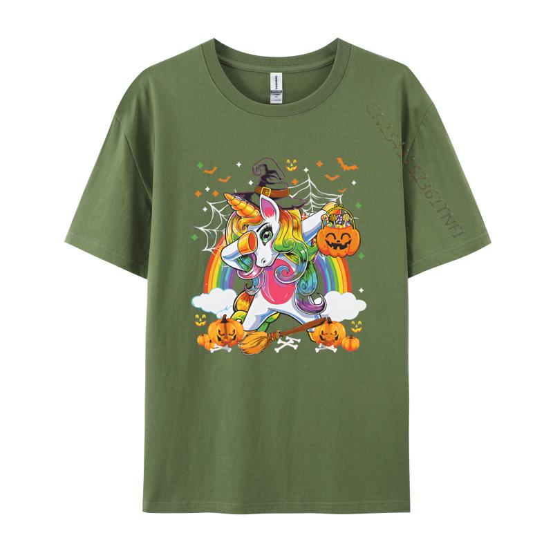 Halloween Pumpkin Fall Dabbing Unicorn Tshirts Funny Printed Tops Tees Cotton Fabric TShirt for Men Casual