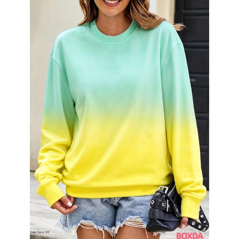 New Autumn And Winter Fashion Women's Long Sleeved Round Neck Casual Pullover 3D Gradient Color Loose Sports
