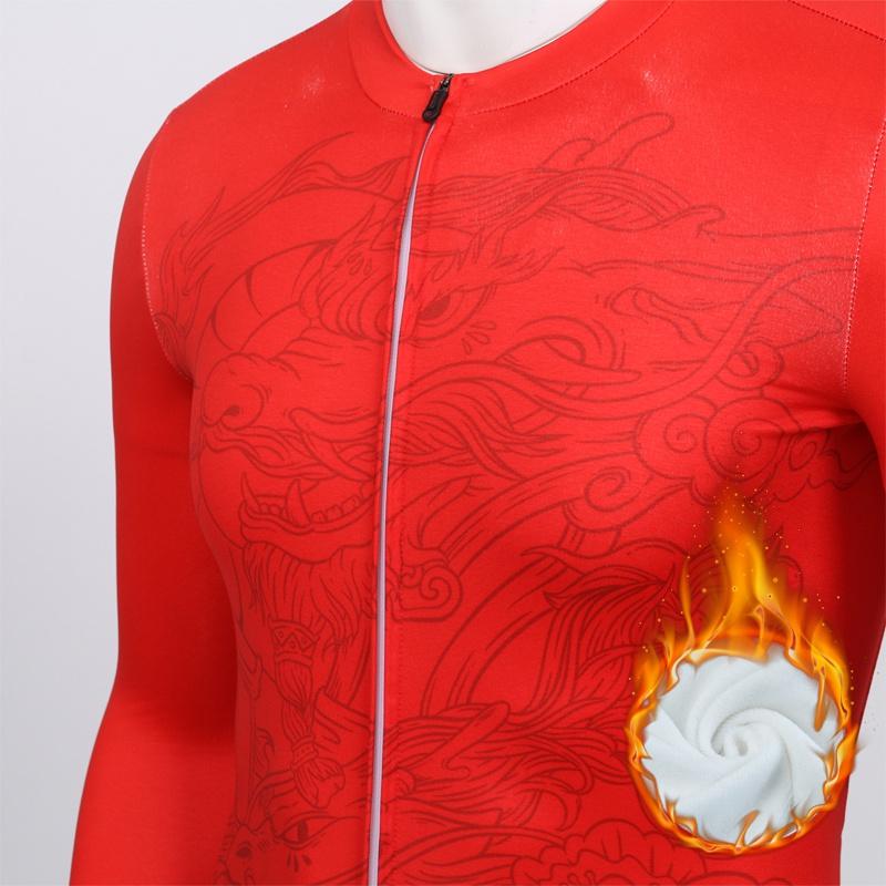 Winter Fleece Reiten Fahrrad Jersey Muster Druck Männer Radfahren Kleidung Warm Halten Langarm Fahrrad Shirt