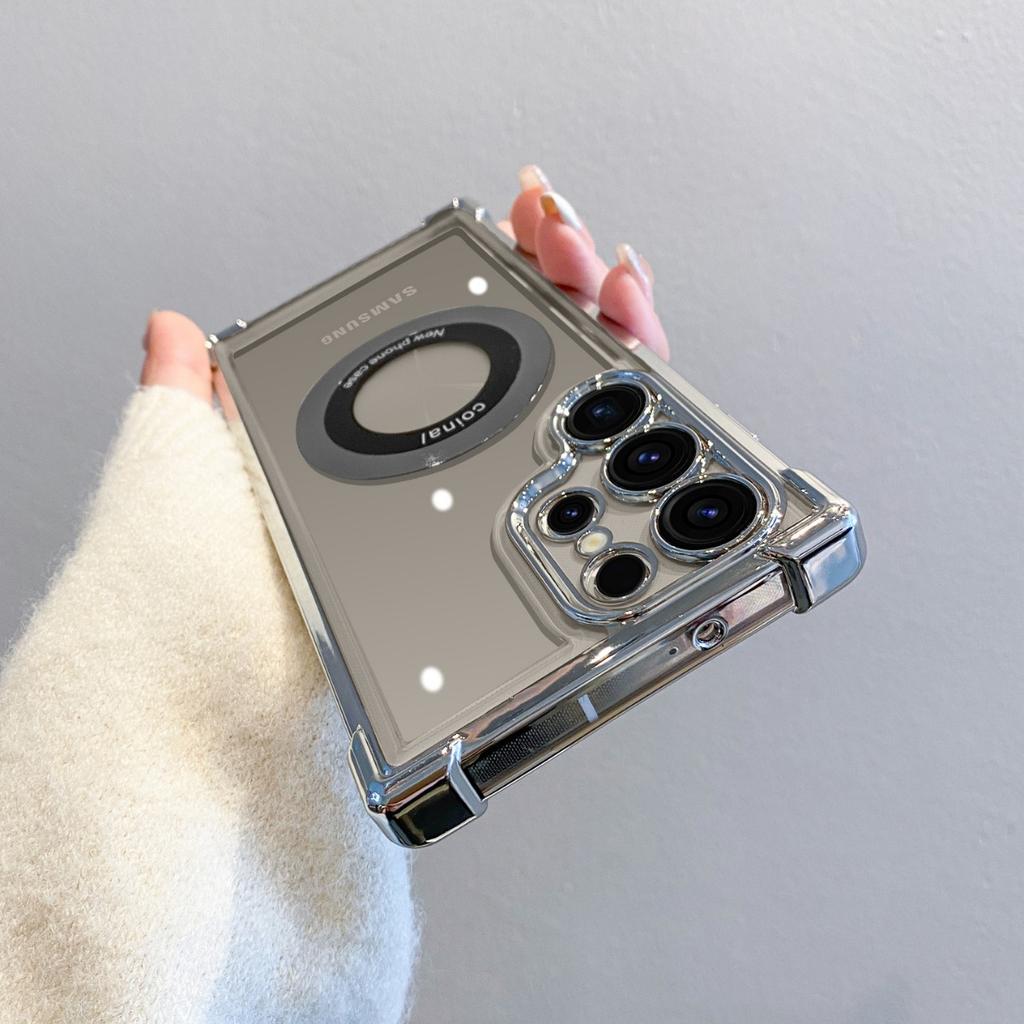 Samsung S25U Phone Case Airbag Anti-drop Electroplated S24P Magnetic Attachment Suitable for A53 and A56 Full Package Transparent Case