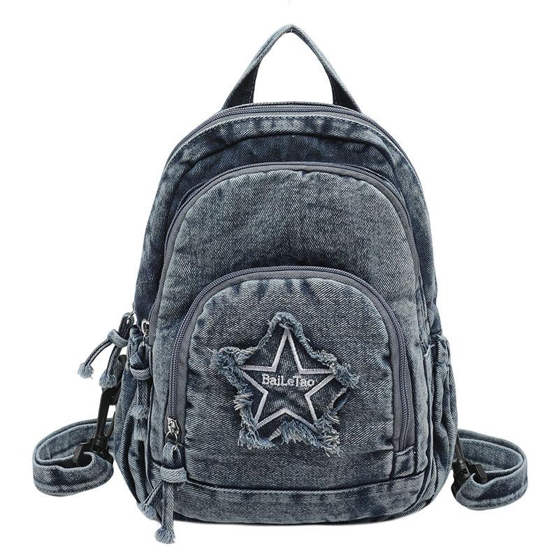 Bolso de Pecho de Mezclilla Gran Capacidad Bolso Cruzado para Mujer Viajero Múltiples Compartimentos Mochila de Estrella de Cinco Puntas
