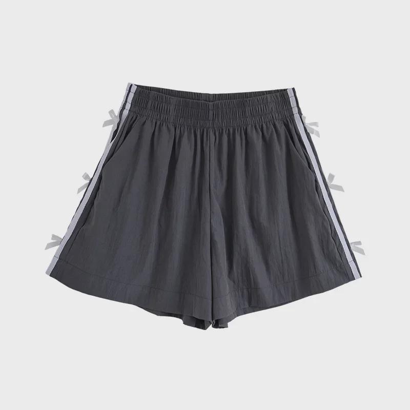 2025 Women's High Waist Striped Bow Shorts: Summer Casual Loose Fit, Wide Leg
