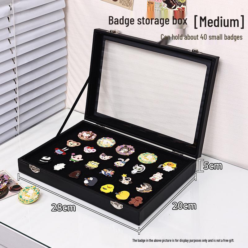 Commemorative Medal Storage Box with Brooch Lid, Ribbon, Display Stand, and Dustproof Felt