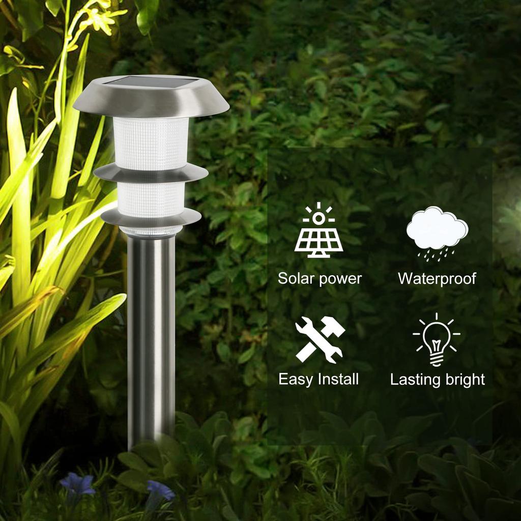 Bleiben Sie hell bis zum nächsten Morgen GWSOLAR [Smarte Beleuchtung Edelstahl Gartenleuchte, 2er-Set] Weiß, 30 Lumen, 77cm hoch, Garten, Eingangsbereich,