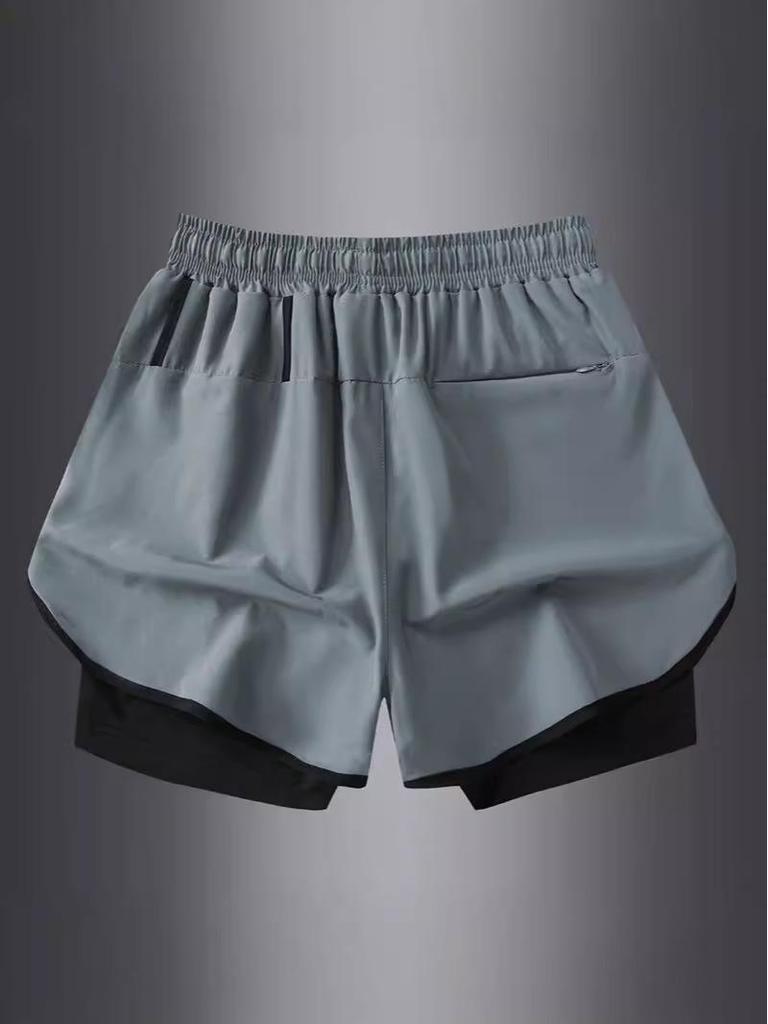 Men's Summer Sports Shorts with Back Pockets, Trendy Cross-Border Design, Fake Two-Piece Look.