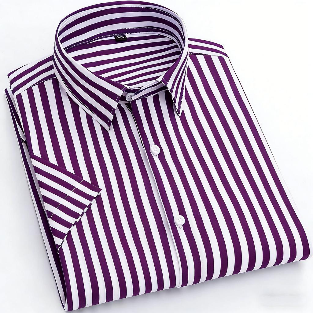 9 Colors Men's Short Sleeve Shirts Striped Business Shirts Formal Shirts Daily Wear Large Sizes XS-6XL