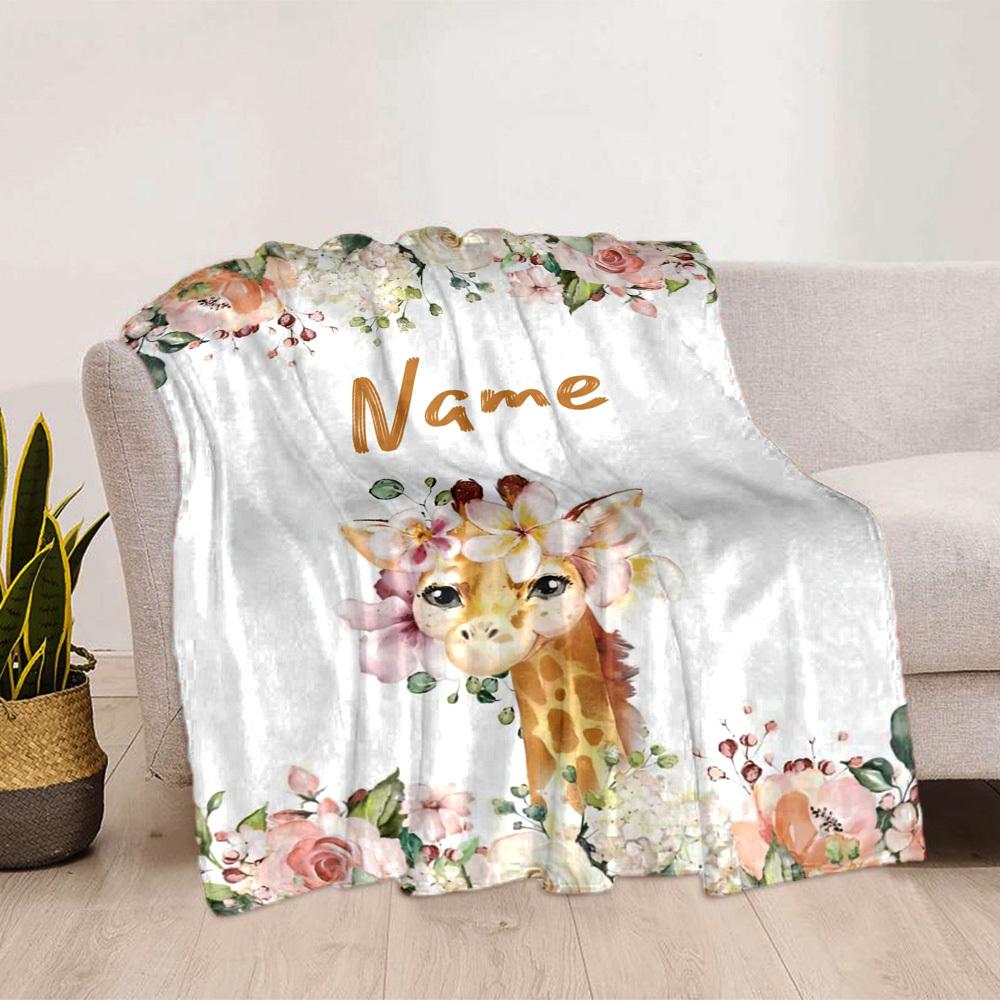 Floral Giraffe Home Customize Your Name Blankets Comfortable Soft Lightweight Allseason Multipurpose Blanket For Picnics Sofas Offices Beds Living