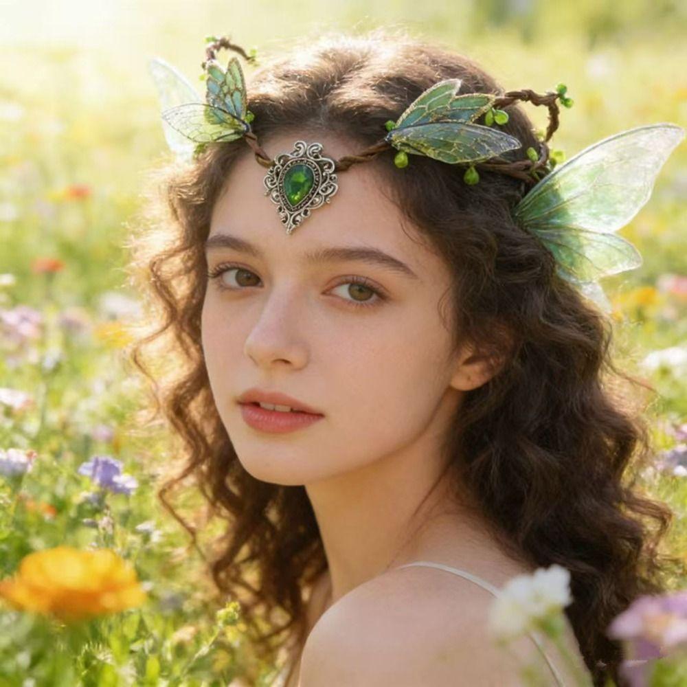 Rhinestone Decorated Fairy Flower Leaf Headbands Elven Princess Tiara Photoshoot Costume