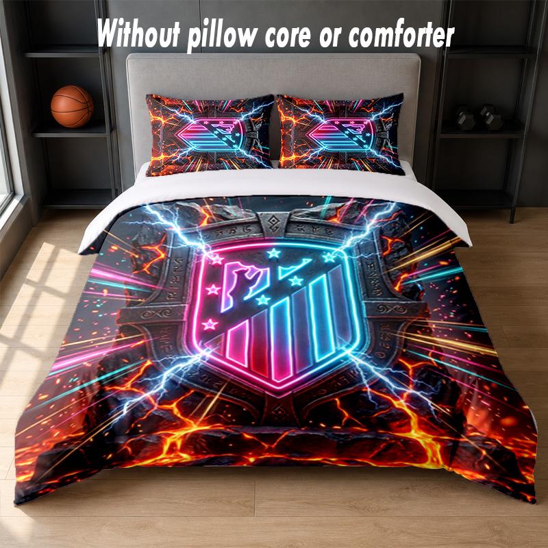 Atletico Madrid Design Bed Bedding Set 1 Duvet Cover + 2 Pillowcases Soft Breathable Household Bed Linens