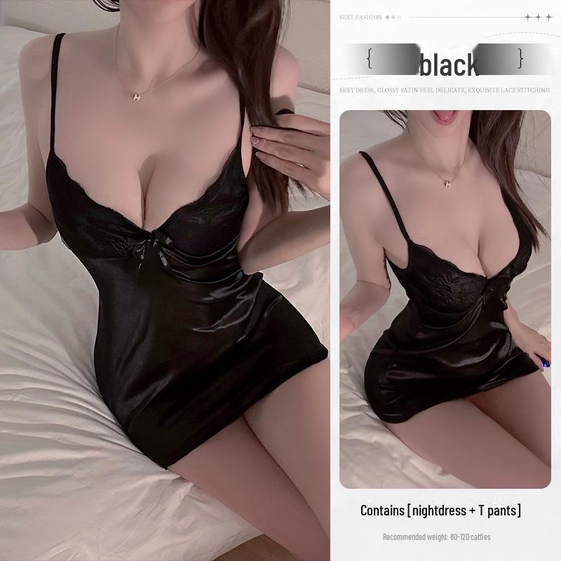 

Элегантная кружевная ночная рубашка и комплект с подвязками для чулок для зрелых женщин One Size (40-60 kg) чёрный