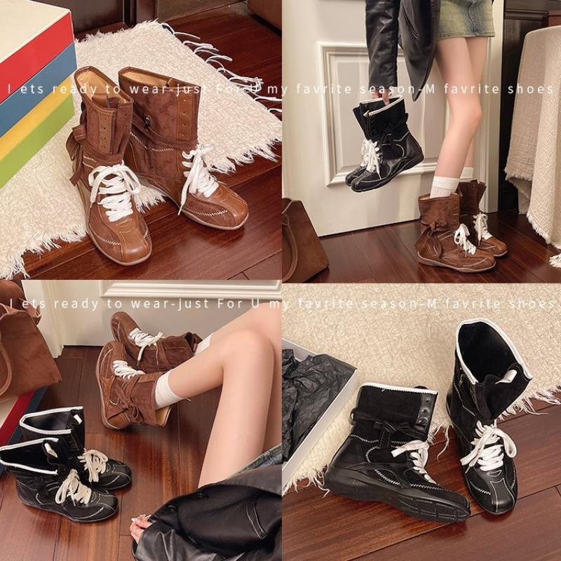 Casual Retro Versatile Inner Heightening Martin Boots British Round Head Lace-up Sports Short Boots
