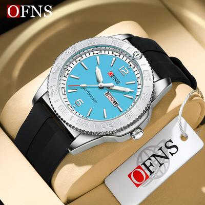 OFNS New Fashion Color Dial Men's Quartz Watch Outdoors Casual Waterproof Clock Silicone Sports Business Dress Men Watch