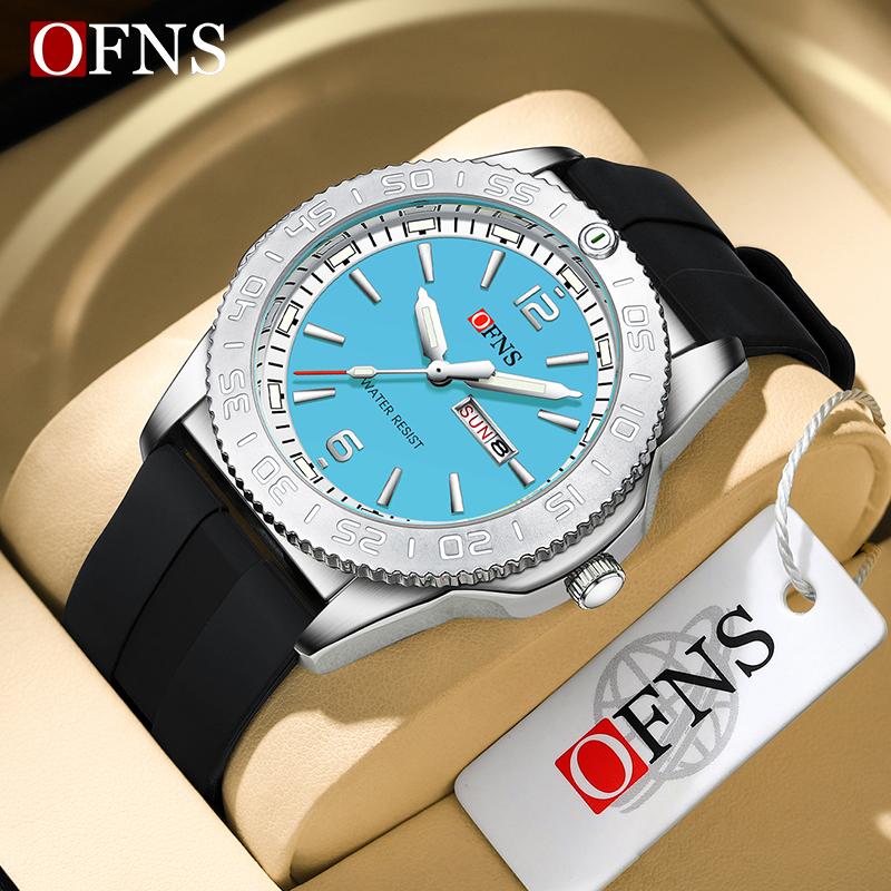 OFNS New Fashion Color Dial Men's Quartz Watch Outdoors Casual Waterproof Clock Silicone Sports Business Dress Men Watch