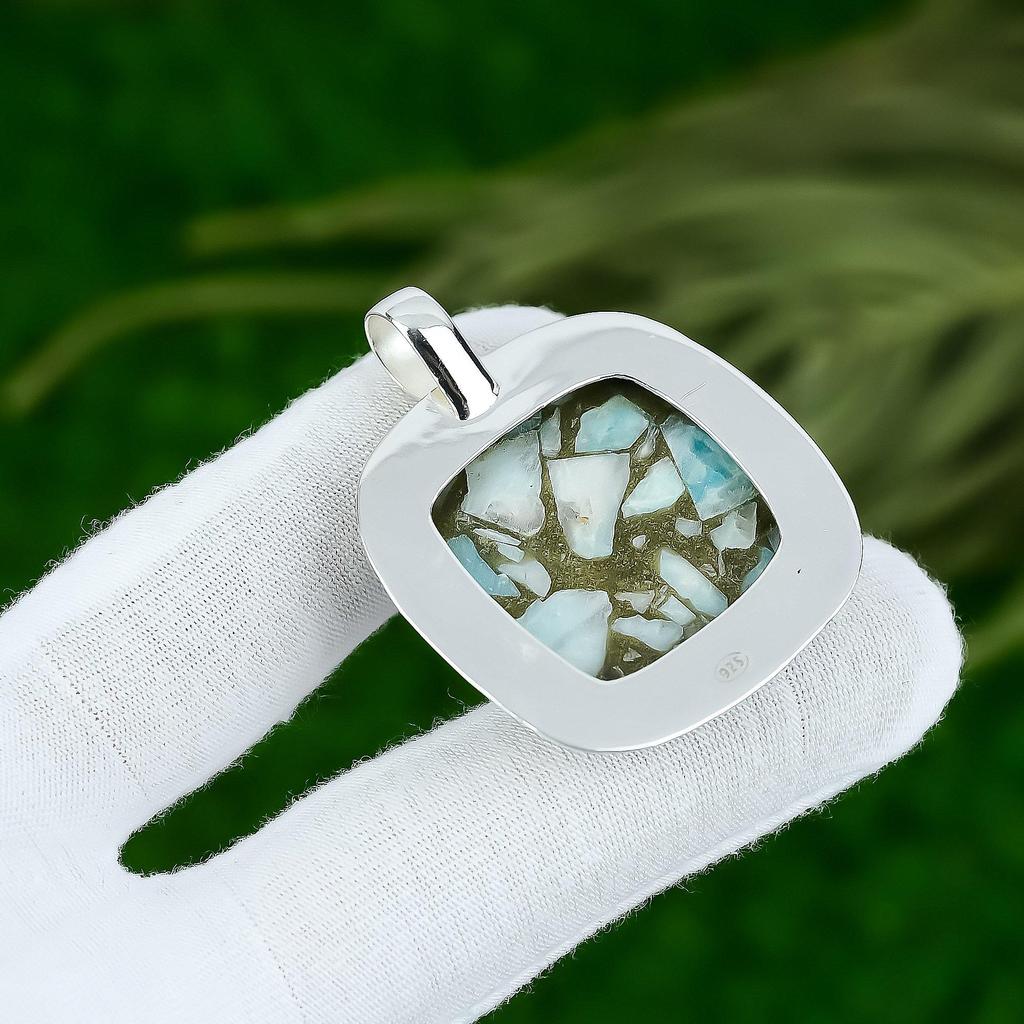 Natural Copper Amazonite Gemstone Pendant 925 Sterling Silver Indian Jewelry