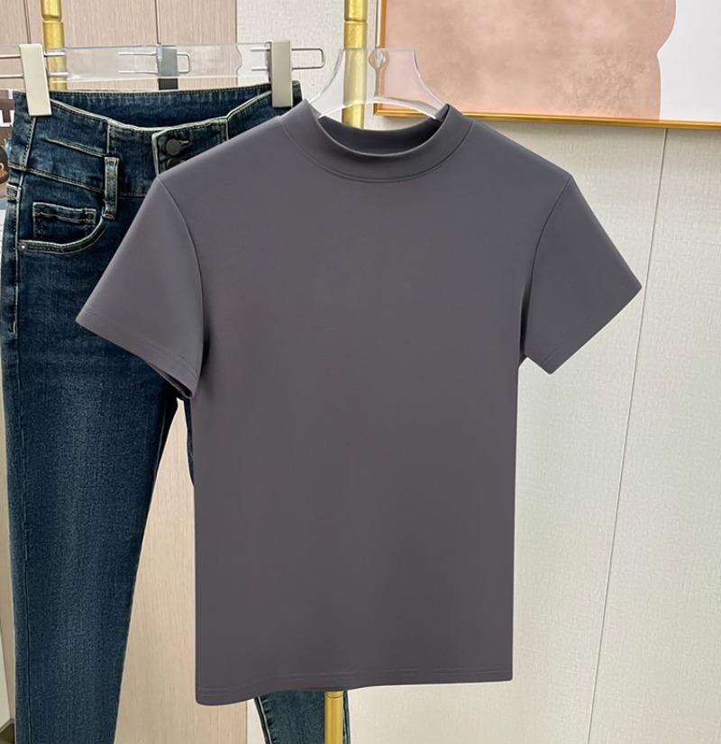 Fashion Round Neck Short Sleeve Casual T-shirt for Women Summer Slim Fit Base White T Shirt Women Plus Size Solid Office Lady Simple Tee Tops 24488