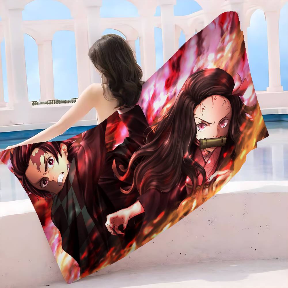 Anime Demon-Slayer Beach Towel Colorful Bath Towels for Girl Microfiber Quick Dry Custom Sand Free Beach Yoga Spa Gym Pool