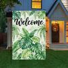 1PC Tropical Green Leaf Welcome Garden Ag, 2-sided Print, Suitable for Patio and Outdoor Home Decor (pole Not Included)