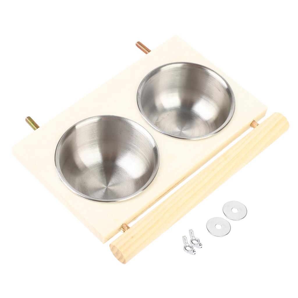 Parrot Feeding Bowl Stainless Steel Food Water Feeder Cage Accessory with StandDouble Bowl