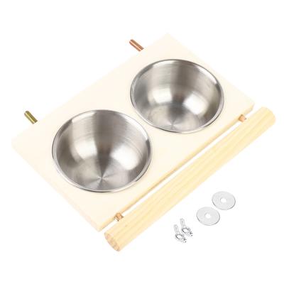 Parrot Feeding Bowl Stainless Steel Food Water Feeder Cage Accessory with StandDouble Bowl
