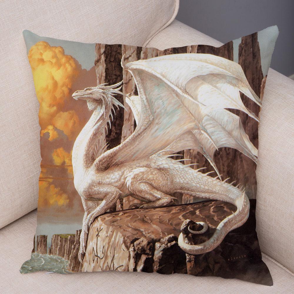 Fronha de almofada com estampa de animal de desenho animado, capa de almofada com estampa de dragão, capa de almofada decorativa para carro, sofá, casa, sala de estar