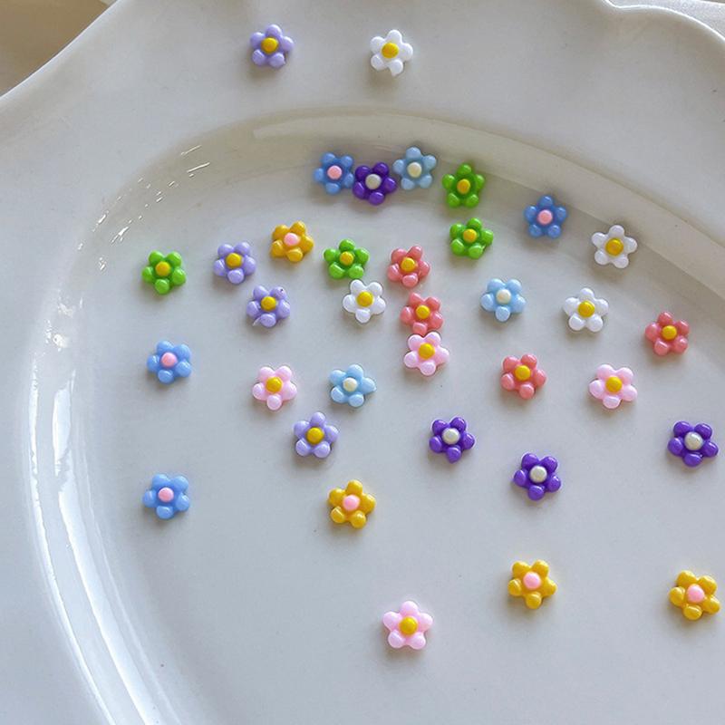 50Pcs Small Flower Nail Art Charms 3D Resin 5Petal Rhinestones Nail Decorations Kawaii Accessories Manicure Diy