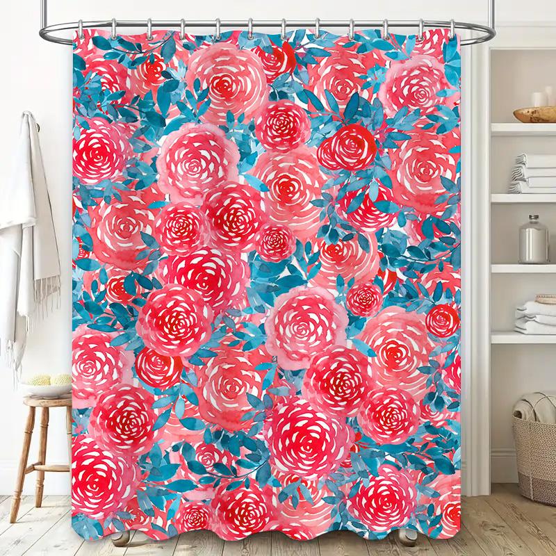 Floral Shower Curtain Watercolor Rose Pink Blue Bath Decorative Fabric Bathroom Window Curtain Waterproof Printed Washable Home