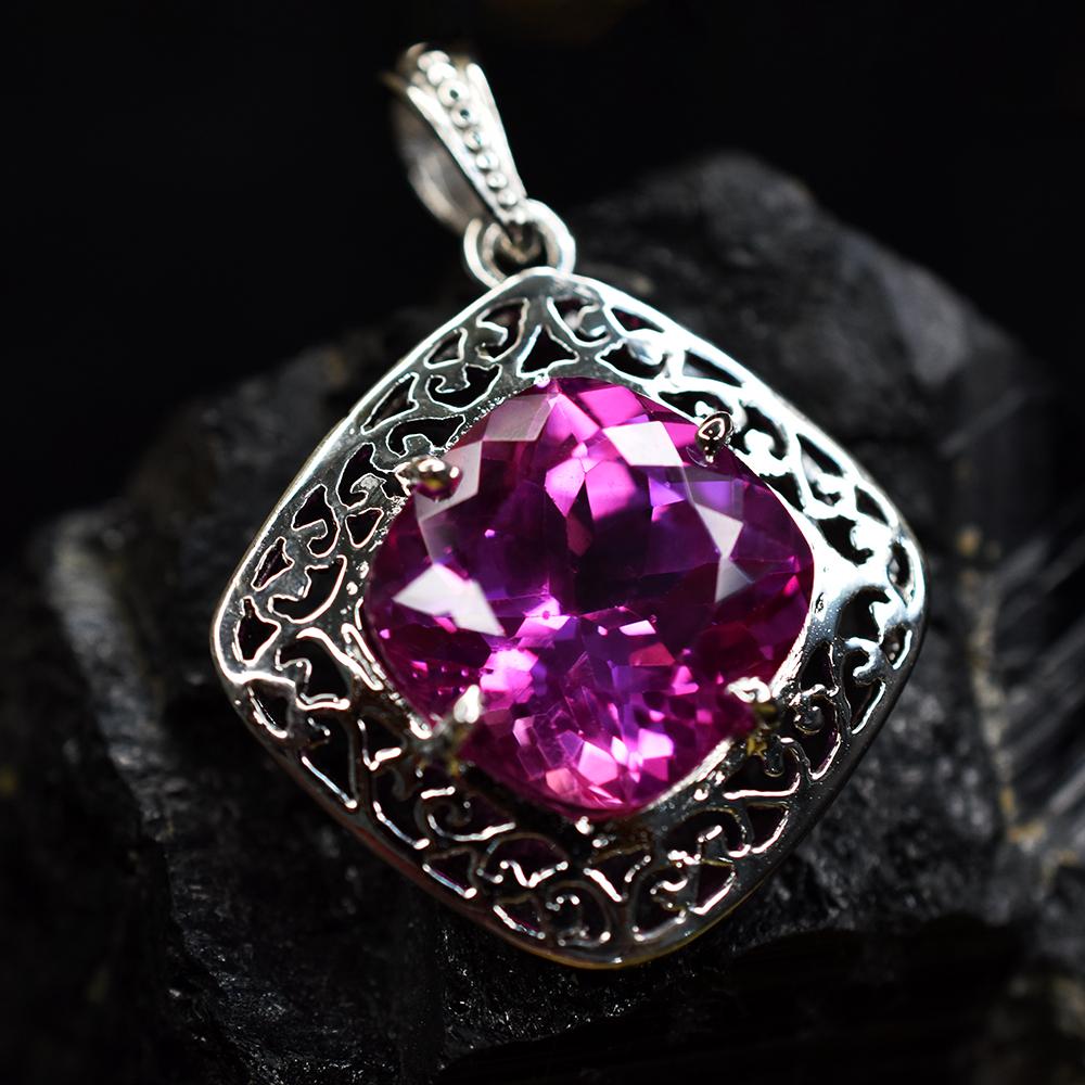 Natural Pink Sapphire 35 Ct 925 Sterling Silver Pendant Gemstone CERTIFIED AI-03-NS