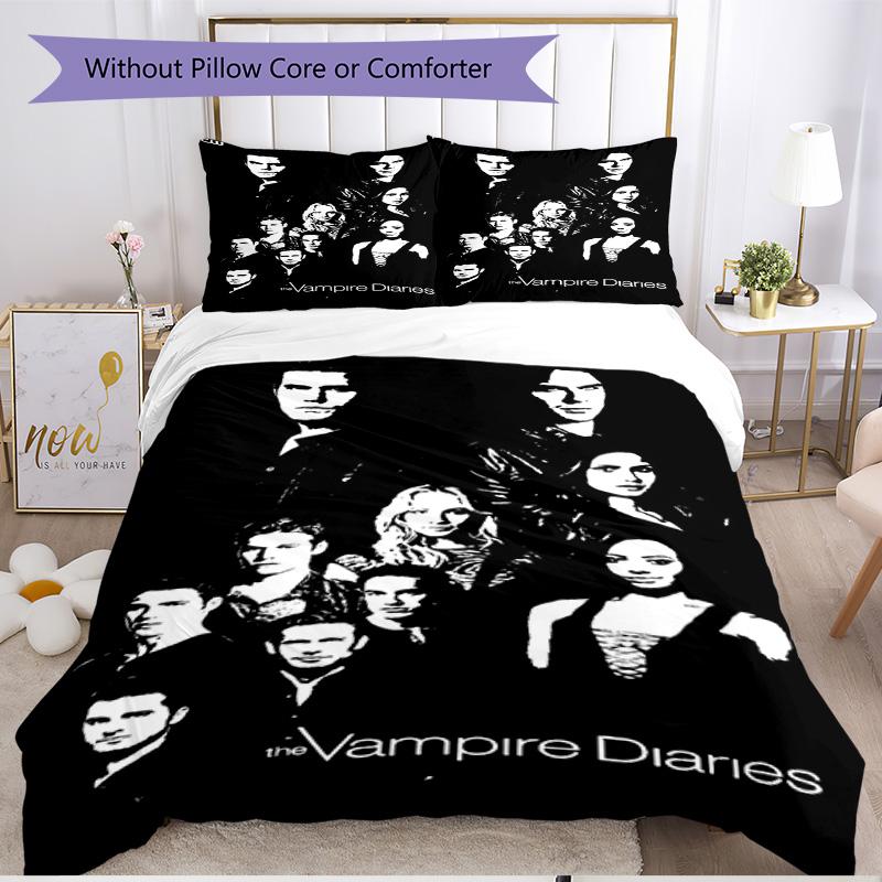 3pcs Duvet Cover Set (1*Duvet Cover + 2*Pillowcase, Without Core), The Vampire Diaries Print Soft All‑Season Bedding Set, Home Bedroom Decor Gift