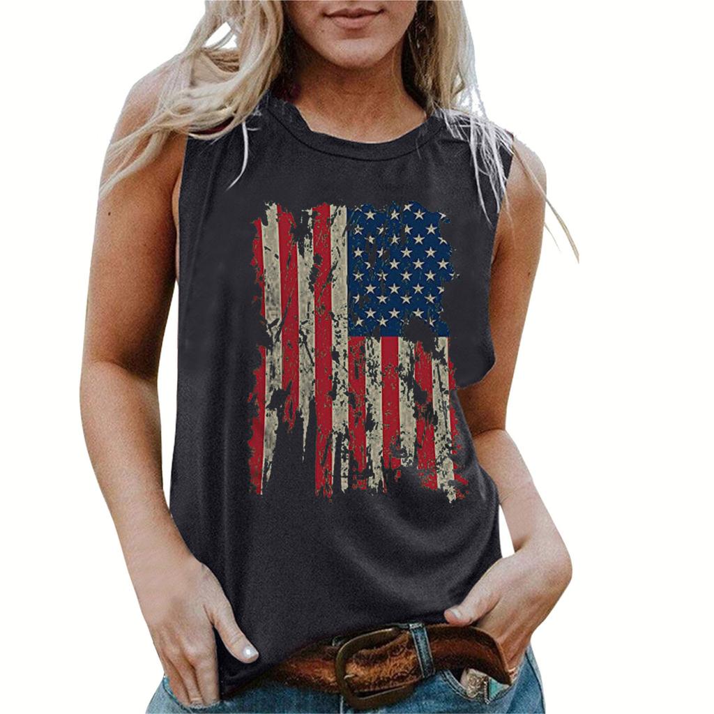 Amazon Wish Clothing Women's Vest Independent Station Summer Fashion American Flag Independence Day Collection