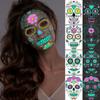 Funny Halloween Luminous Tattoo Sticker, 2/4pcs Glow In Dark Sugar Skull Face Stickers for Face Tattoos Waterproof Facial Party
