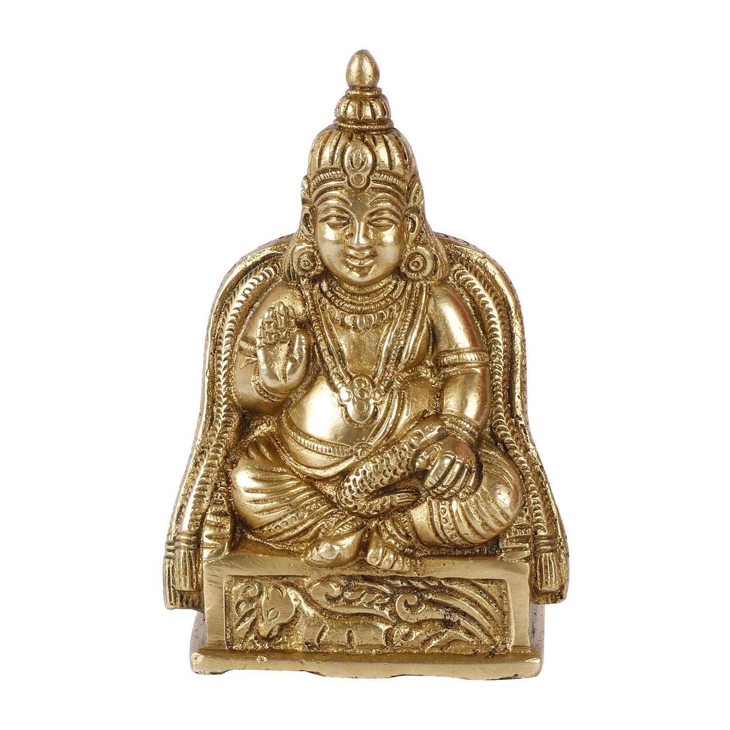 Pure Brass Lord Kuber Sitting Statue, Handmade In India, Kuber Murti, Golden