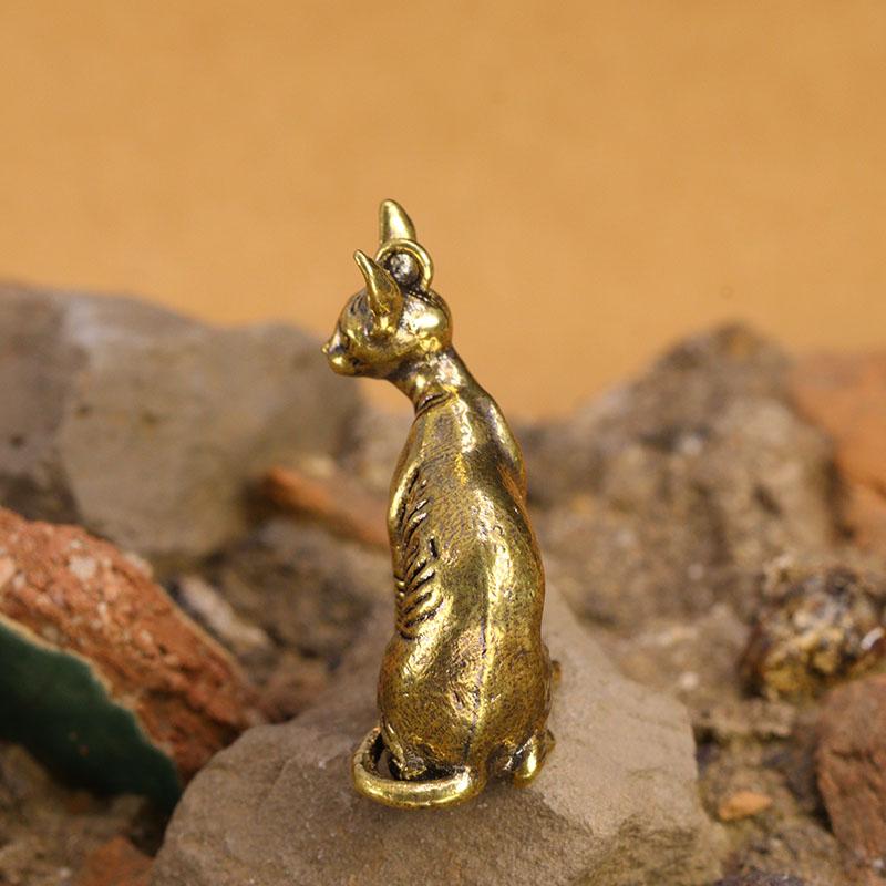 Solid Brass Hairless Cat Small Statue Desktop Ornaments Vintage Animal Figurines Model Lucky Home Decorations Crafts Accessories