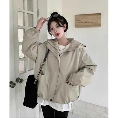 Women's Korean-Style Hooded Windbreaker: Spring/Autumn 2025, Loose Fit, Drawstring, Long Sleeve.