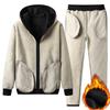Fashion Warm Trousers Suit Lamb Velvet Men's Suit Thickened Solid Color Long-sleeved Hooded Casual
